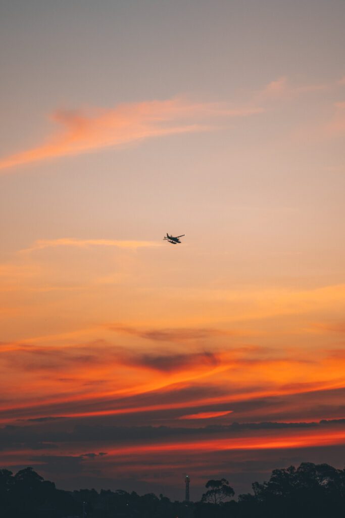 Flugzeug im Abendrot in Sydney Australien Fotograf Stefan Sperl